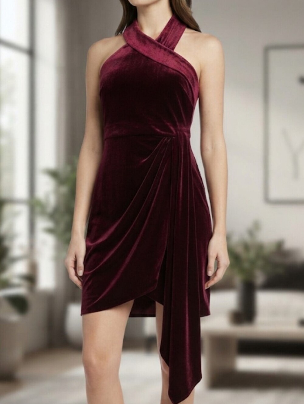 NWT Belle Badgley Mischka Jade Wine Velvet Sleeveless Dress sz 6